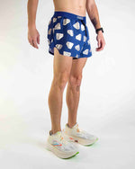 ChicknLegs men's blue running shorts with white diamond print pattern