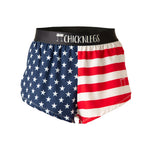 ChicknLegs men's split shorts featuring American flag design with stars and stripes