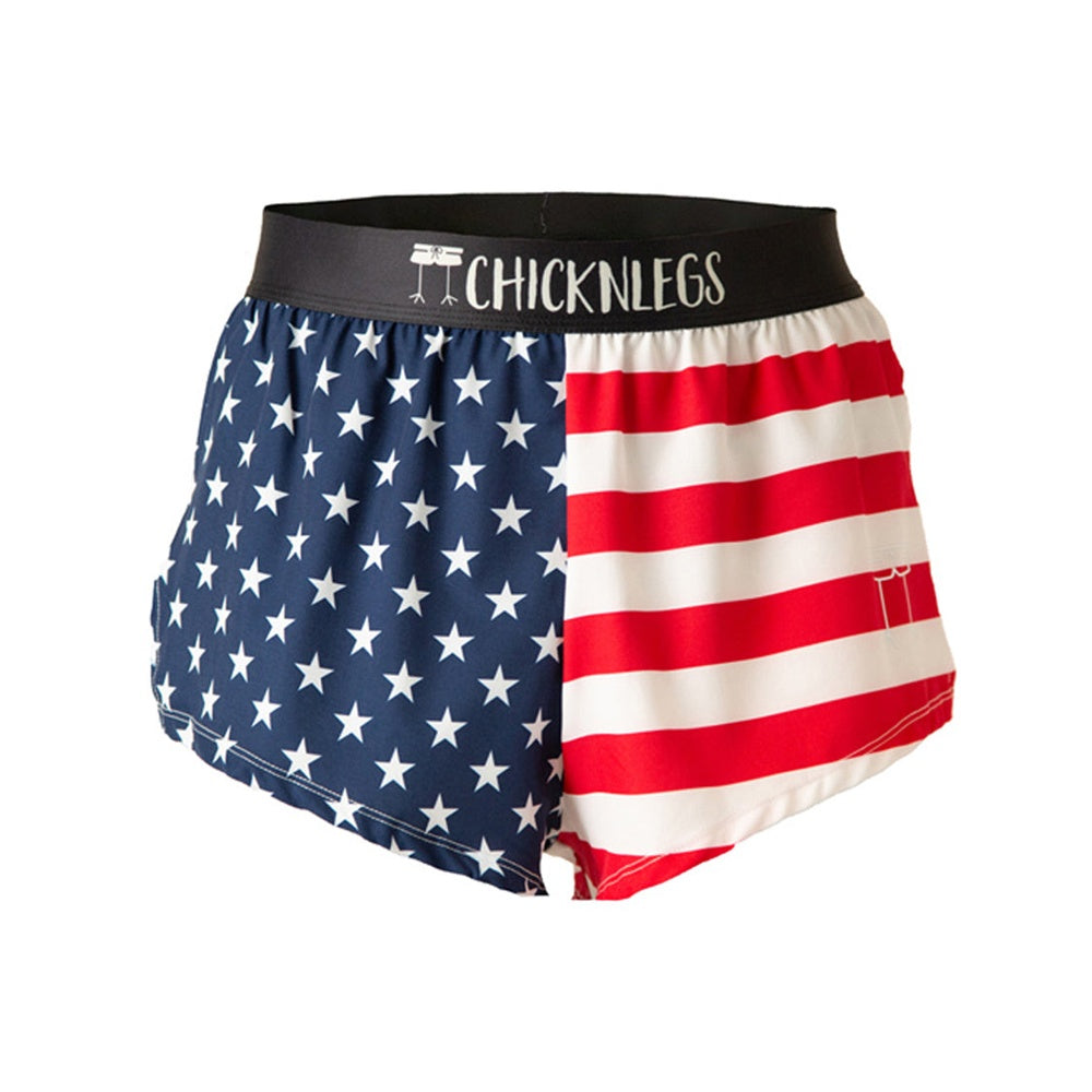 ChicknLegs men's split shorts featuring American flag design with stars and stripes