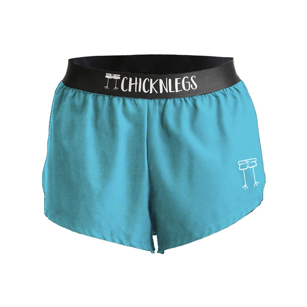 Chicken Legs sky blue athletic shorts with black waistband and brand logo