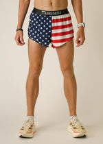 ChicknLegs men's USA flag pattern 2-inch split running shorts with elastic waistband