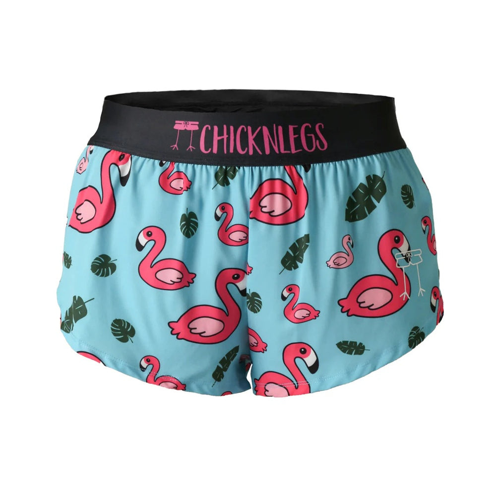 Chicknlegs Women's Blue Flamingo 1.5" Split Shorts - M
