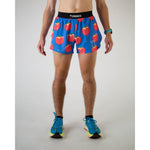 ChicknLegs men's blue running shorts with red peach print pattern