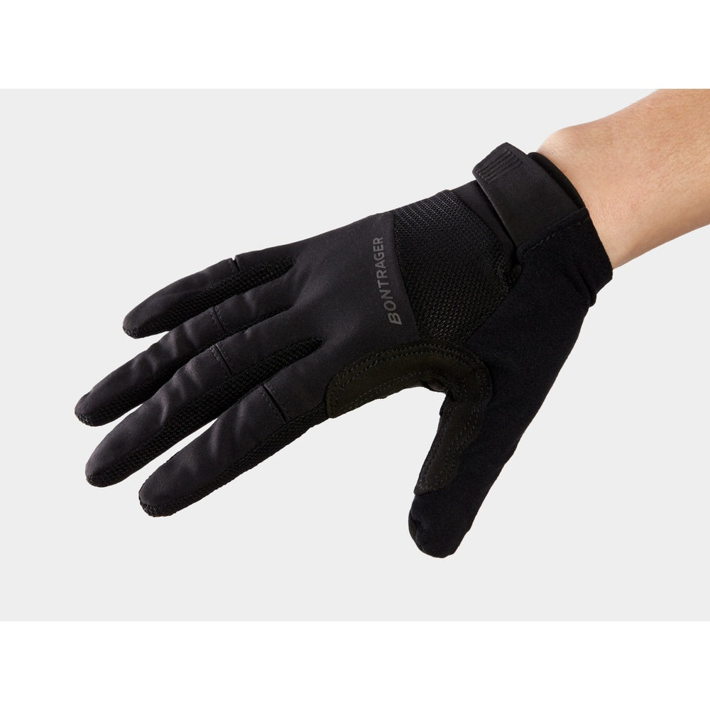 Black Bontrager cycling gloves with mesh panels and velcro wrist closure