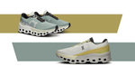 On Cloudmonster 2 running shoes in undyed white and zest yellow colorway