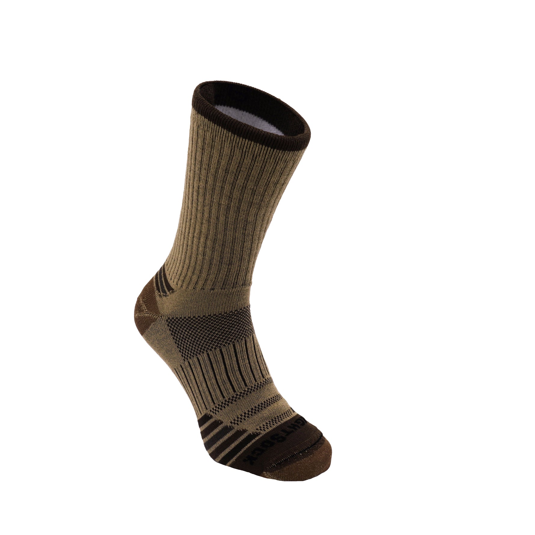 Wrightsock Escape crew length anti-blister sock in coffee brown with textured zones