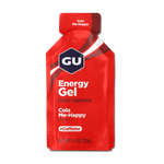 GU Energy Gel Cola Me-Happy flavored dietary supplement with caffeine in red packaging
