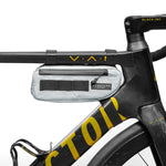 ALMSTHRE compact frame bag in light gray mounted on black bicycle frame