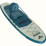 Retrospec Weekender Plus inflatable SUP kayak hybrid board in sage green and teal with kayak seat