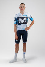 Gobik Limited 6.0 Bib Short in Movistar Team colors with navy blue design