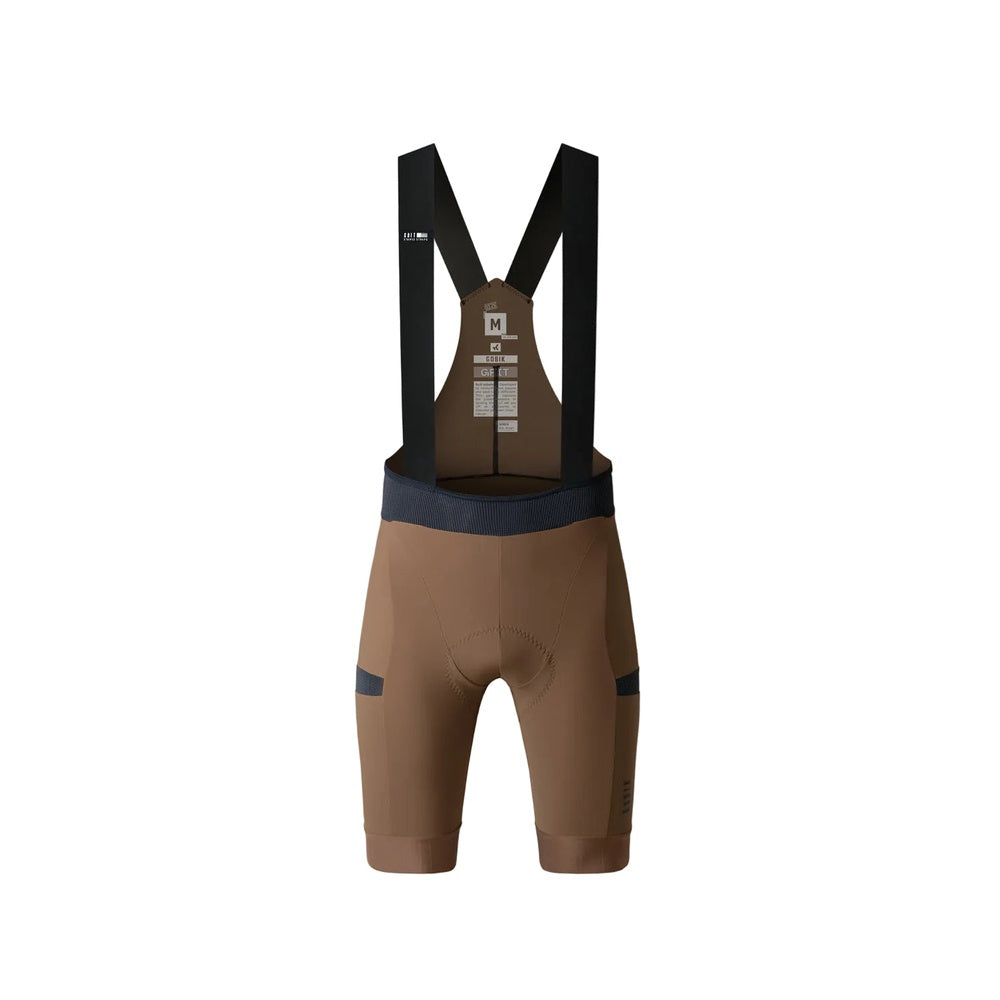 Gobik Grit men's cycling bib shorts in toffee brown with black suspenders