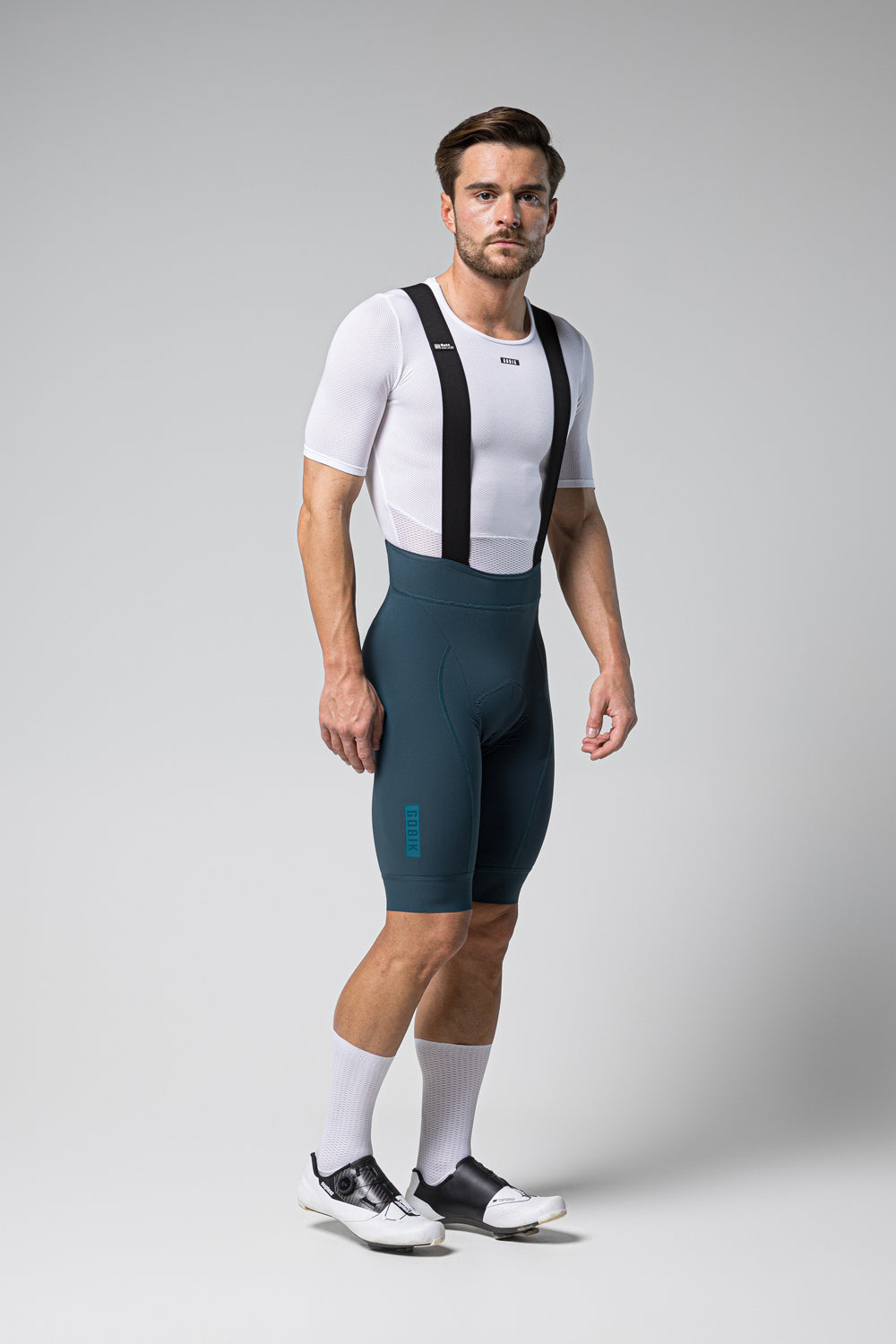 Gobik Matt 2.0 Men's Bib Shorts in Corsair color with white base layer jersey