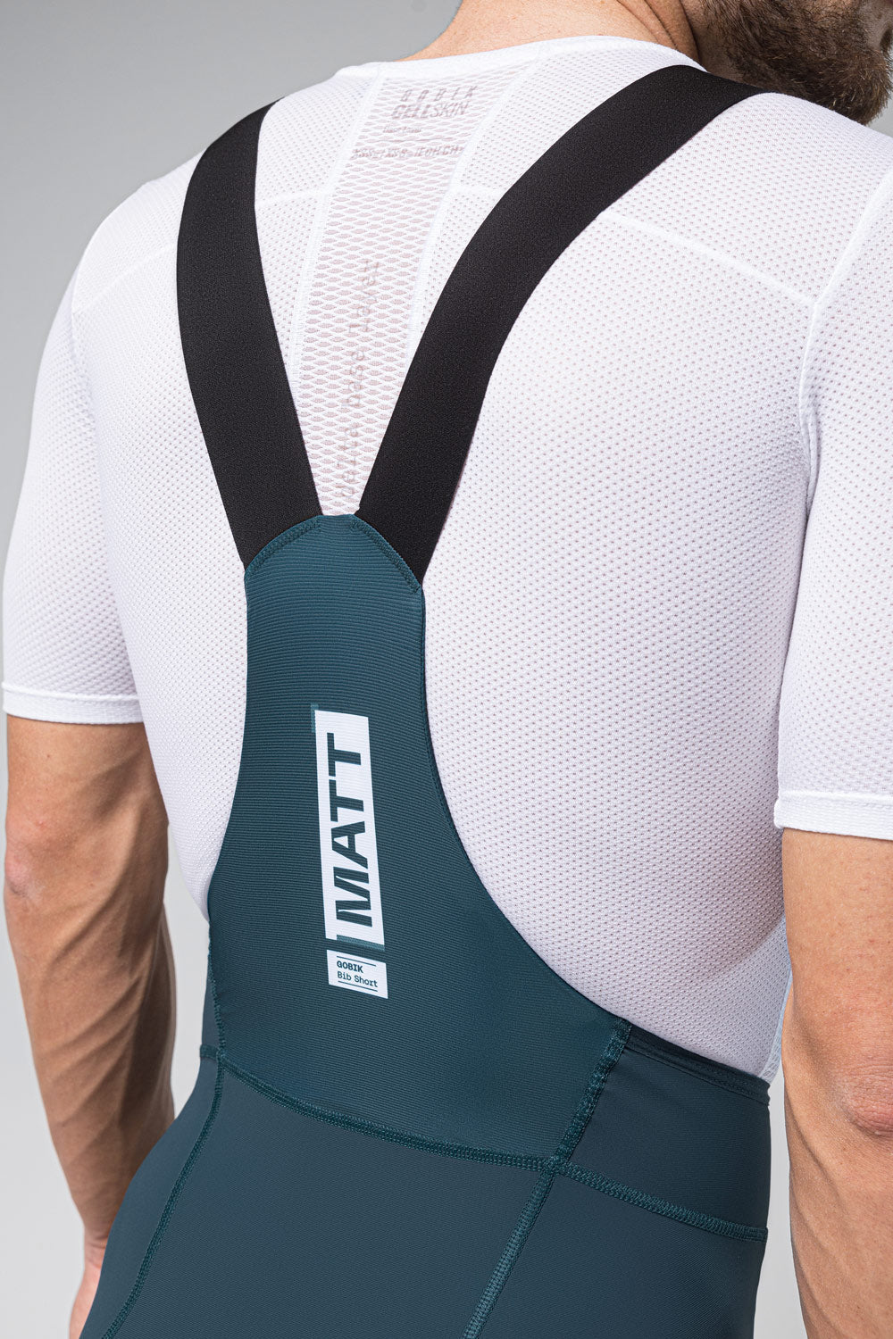 Gobik Matt 2.0 bib shorts in corsair color worn by cyclist