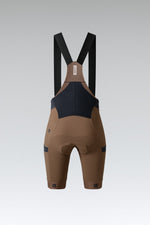 Gobik Grit women's cycling bib shorts in toffee color with navy blue panels