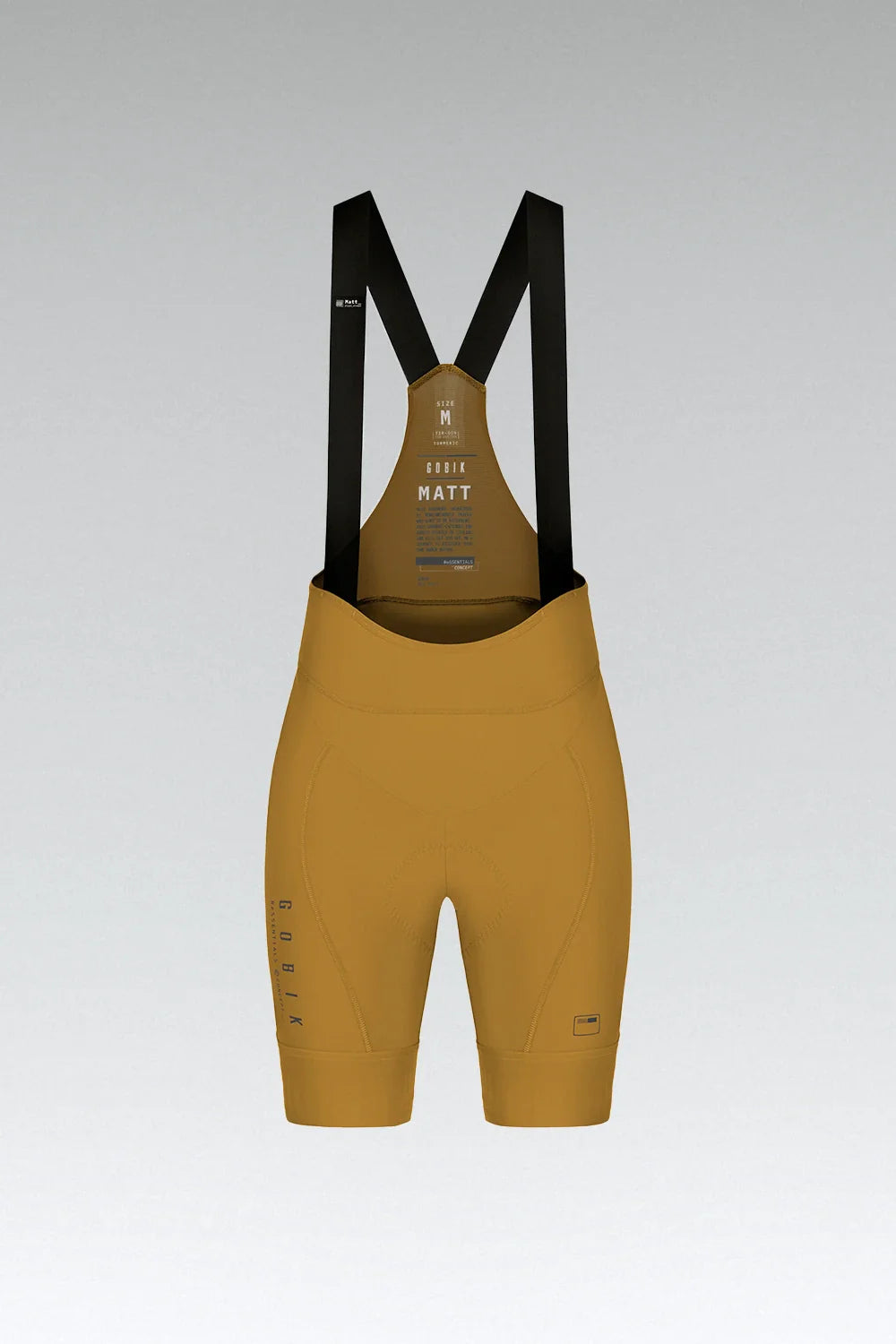 Gobik Matt Women's Bib Shorts in Turmeric yellow with black shoulder straps