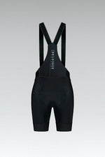 Gobik Revolution women's black cycling bib shorts with suspenders on gray background