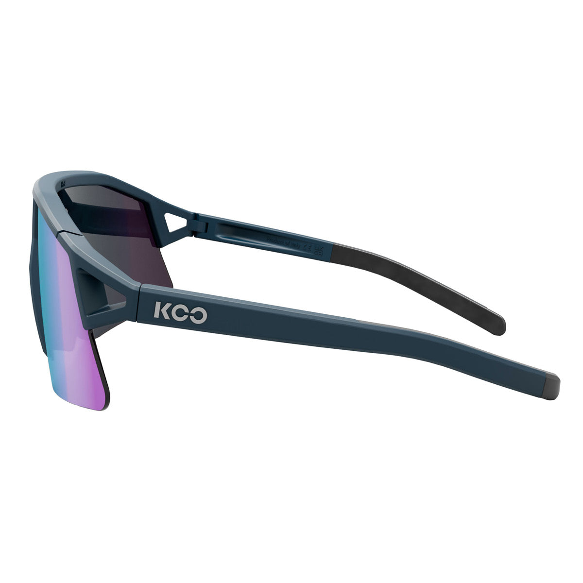 KOO HYPE sunglasses with dark blue matte frame and turquoise mirror lenses