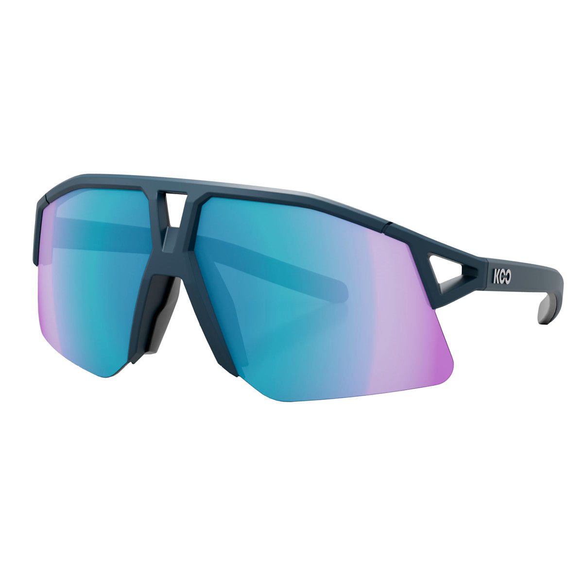 KOO cycling sunglasses with dark blue matte frame and turquoise mirror lenses