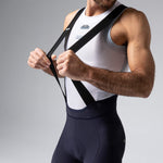 Gobik Matt Compact Men's Bibshort in Ultrablue showing shoulder straps and chest area
