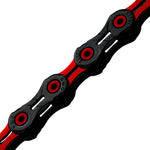 KMC X11SL DLC bicycle chain in black with red roller details