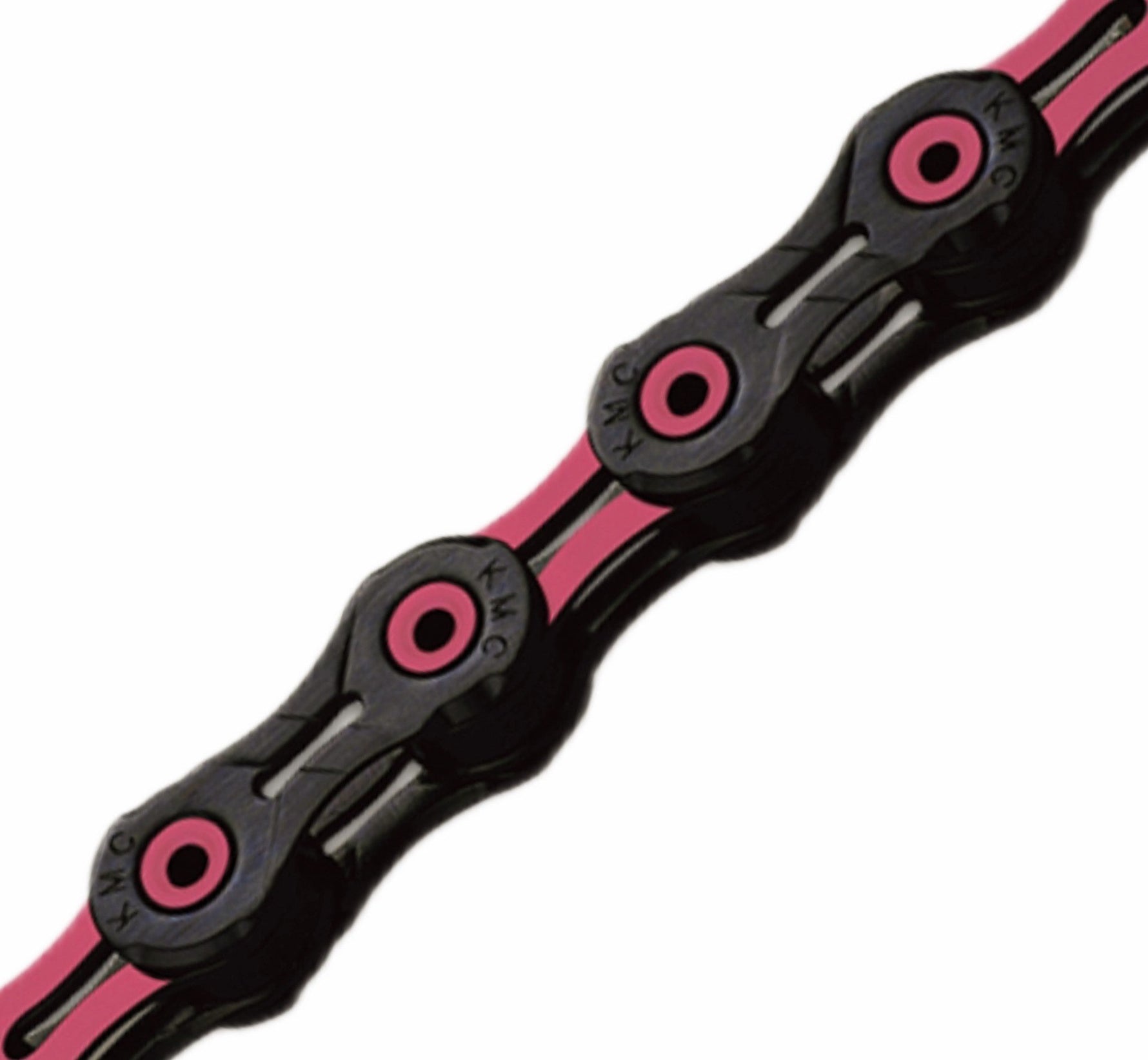 KMC X11SL DLC bicycle chain with black links and pink roller details