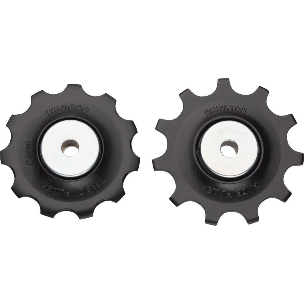 Shimano SLX 11-speed rear derailleur pulley set showing tension and guide pulleys in black