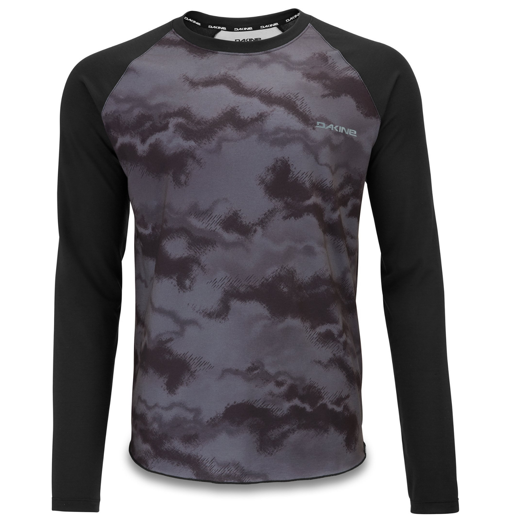 Dakine Dropout long sleeve jersey with dark ash camo print and black raglan sleeves
