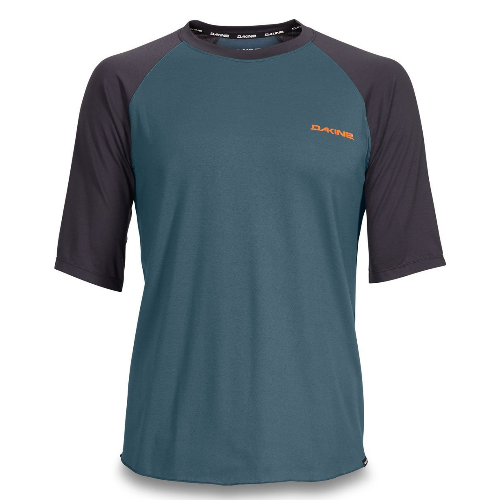 Dakine Dropout short sleeve jersey in teal with dark sleeves and orange logo