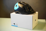 POC Axion Spin mountain bike helmet in black with blue accents on white box