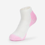 Thorlos women's white ankle sock with pink heel and toe cushioning panels