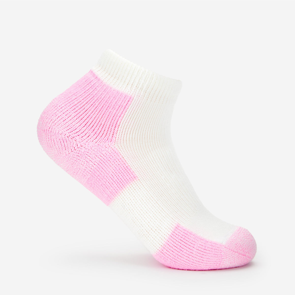 Thorlos women's white and pink ankle walking sock with cushioned heel and toe