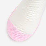 Thorlos women's white mini crew sock with pink padded toe cap close-up