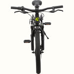Front view of Retrospec Dart Plus 20-inch kids mountain bike in matte black on white background