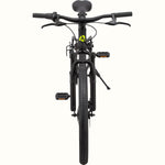 Retrospec Dart Plus kids mountain bike matte black front-facing view showing handlebars and fork