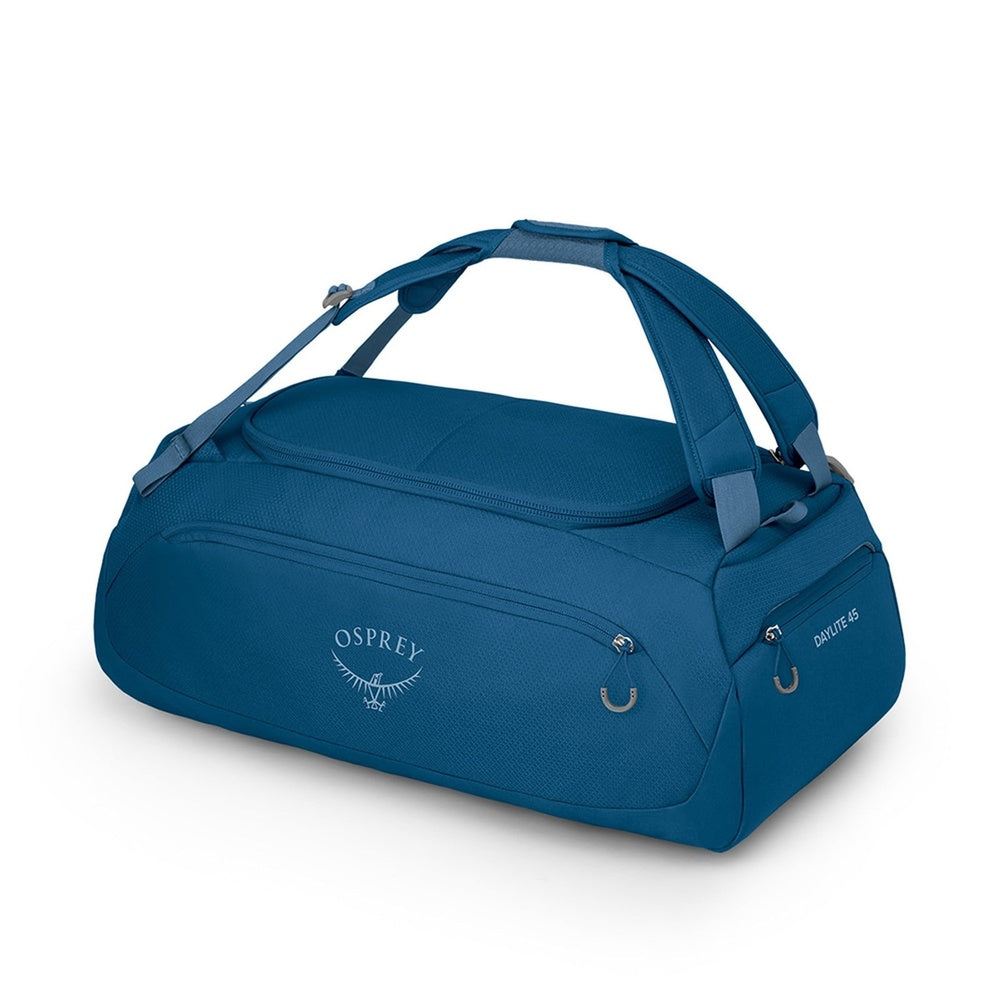 Osprey Daylite 45 duffel bag in blue with convertible straps