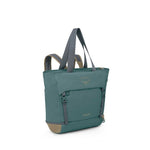 Osprey Daylite tote bag in cascade blue with brown leather trim and multiple handles