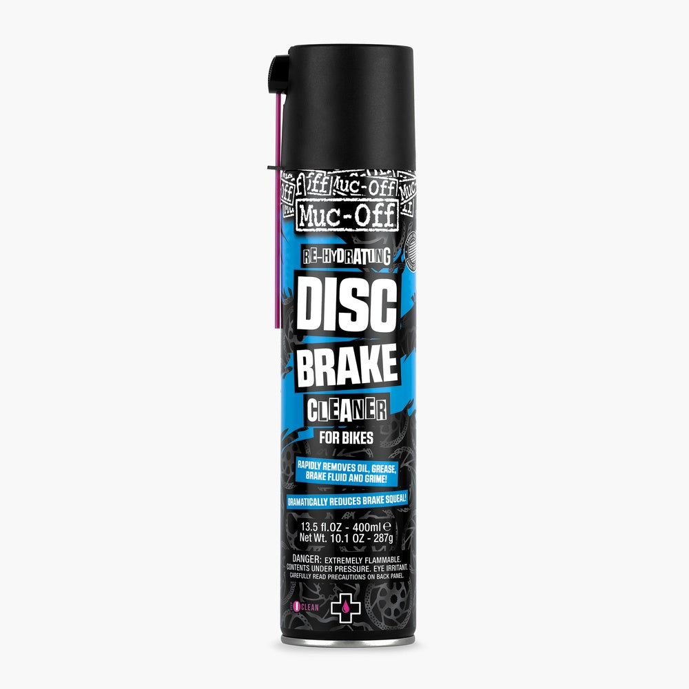 Muc-Off Disc Brake Cleaner aerosol spray can in black and blue packaging