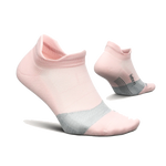 Feetures Elite Max Cushion Tab running socks in light pink with gray accents