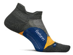 Feetures Elite Light Cushion Tab running sock in gray with blue heel