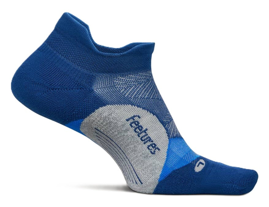 Feetures Elite Light Cushion no-show running sock in tech blue with gray accents