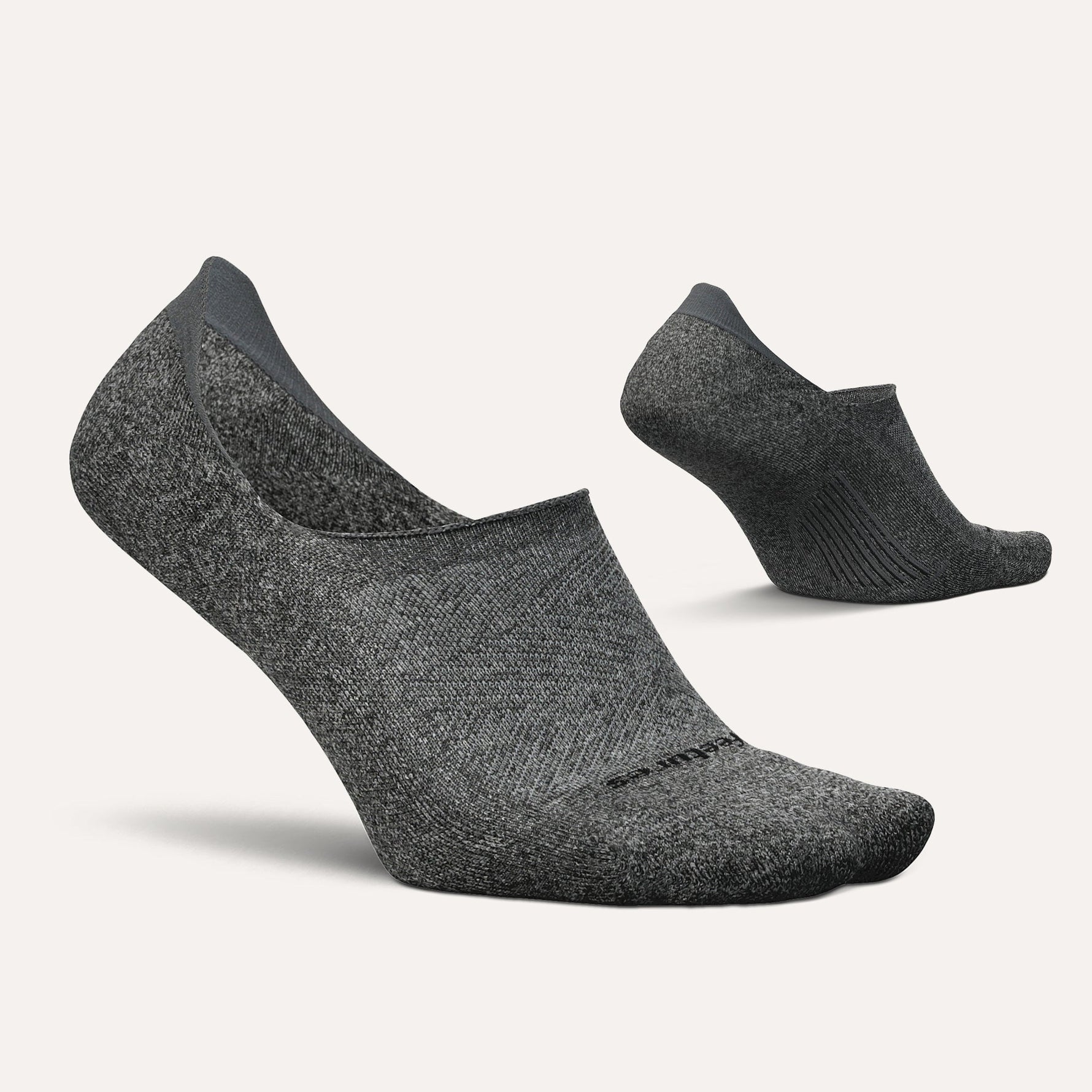 Pair of charcoal gray Feetures Elite Light Cushion invisible no-show socks