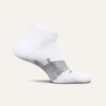 Feetures Elite Max Cushion low cut running sock in white with gray accents