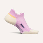 Feetures Elite Max Cushion Tab running sock in lavender pink with cream toe and heel