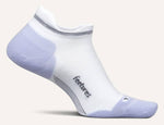 Feetures Elite Max Cushion Tab sock in white with lavender purple accents