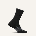 Black Feetures Trail Max Cushion Mini Crew sock with professional studio lighting