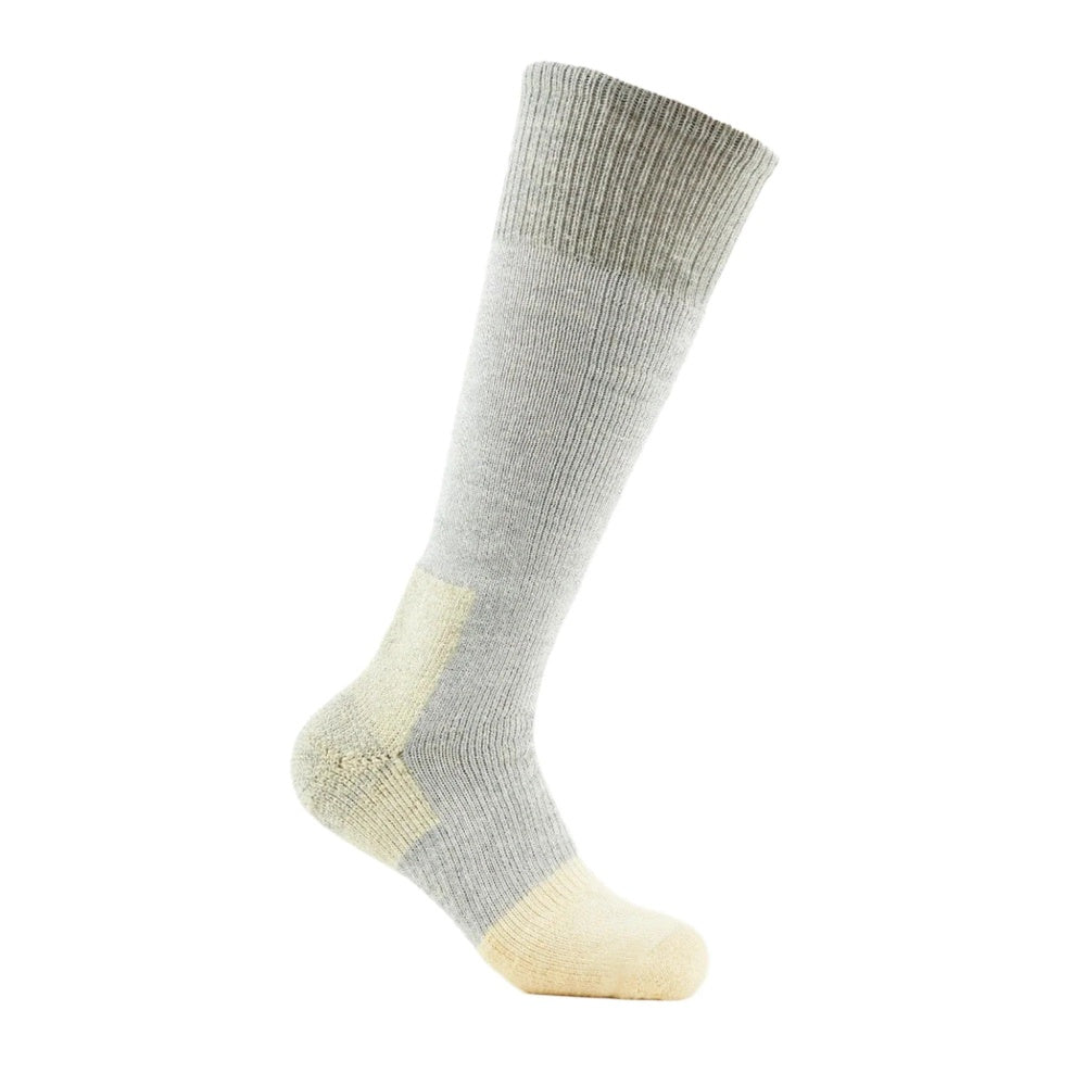 Thorlos hunting extreme cold over calf sock in grey with cream cushioned toe and heel