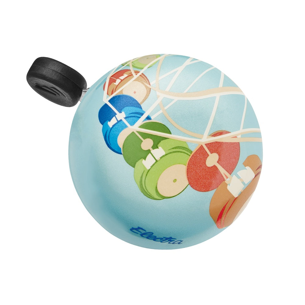 Electra bicycle bell with light blue background and colorful balloon pattern design