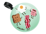Electra bicycle bell in mint green with cute breakfast characters including egg, bacon, toast and coffee