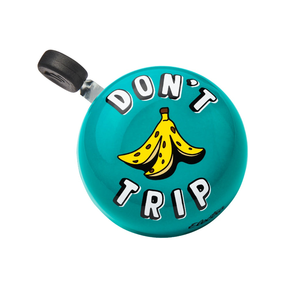 Electra bicycle bell in turquoise with banana design and 'DON'T TRIP' text