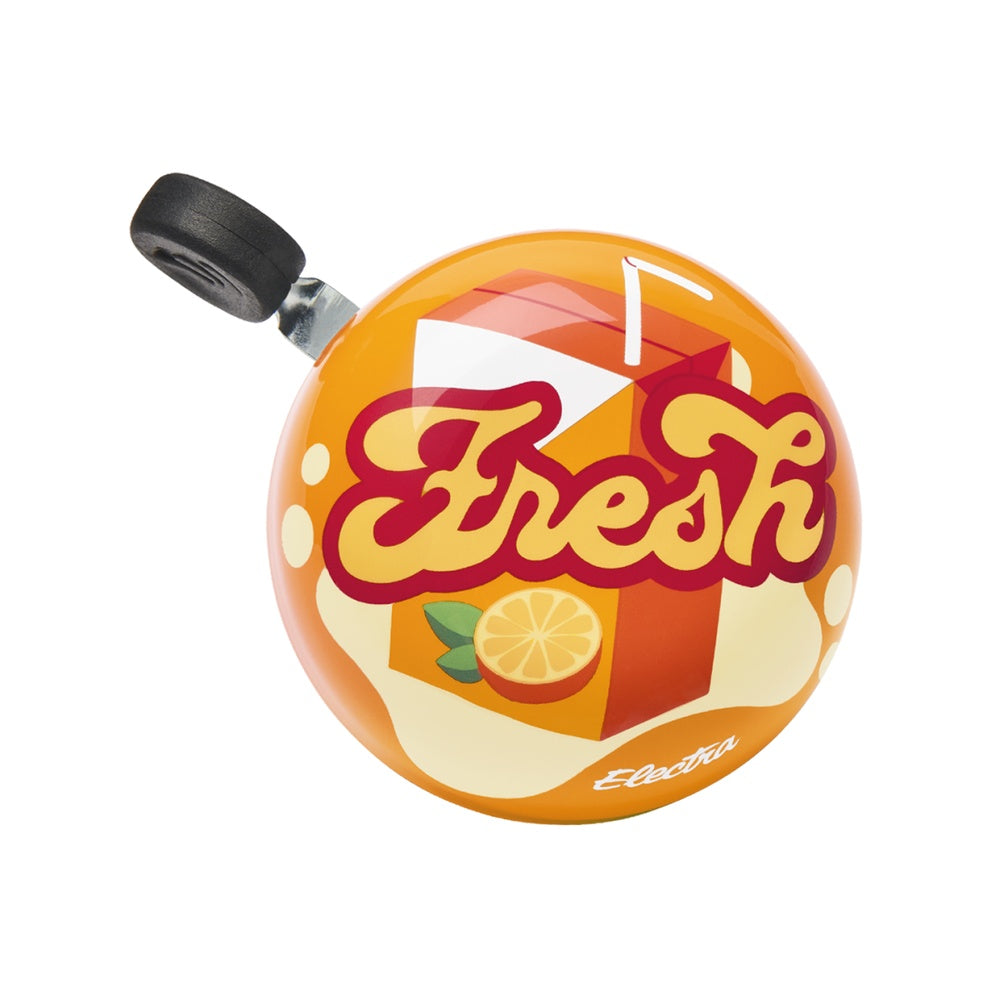 Electra Fresh orange bike bell with juice carton design and orange slice graphic
